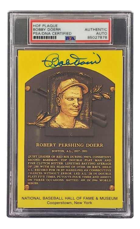 Bobby Doerr Signed 4x6 Boston Red Sox HOF Plaque Card PSA/DNA 85027878 - Sports Integrity