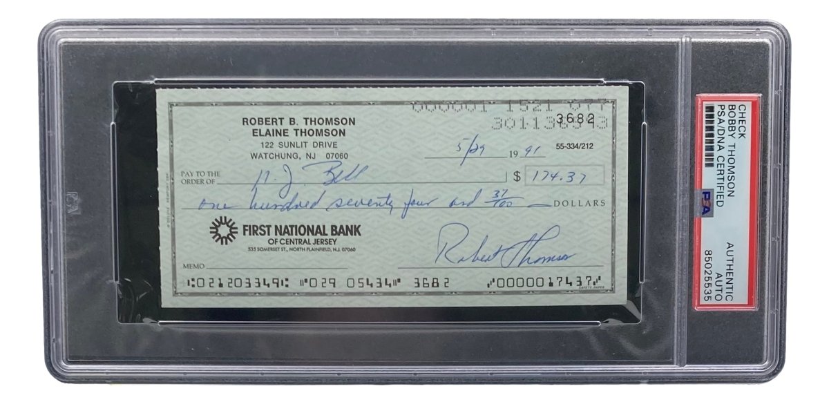 Bobby Thomson New York Giants Signed Bank Check PSA/DNA 85025535 - Sports Integrity