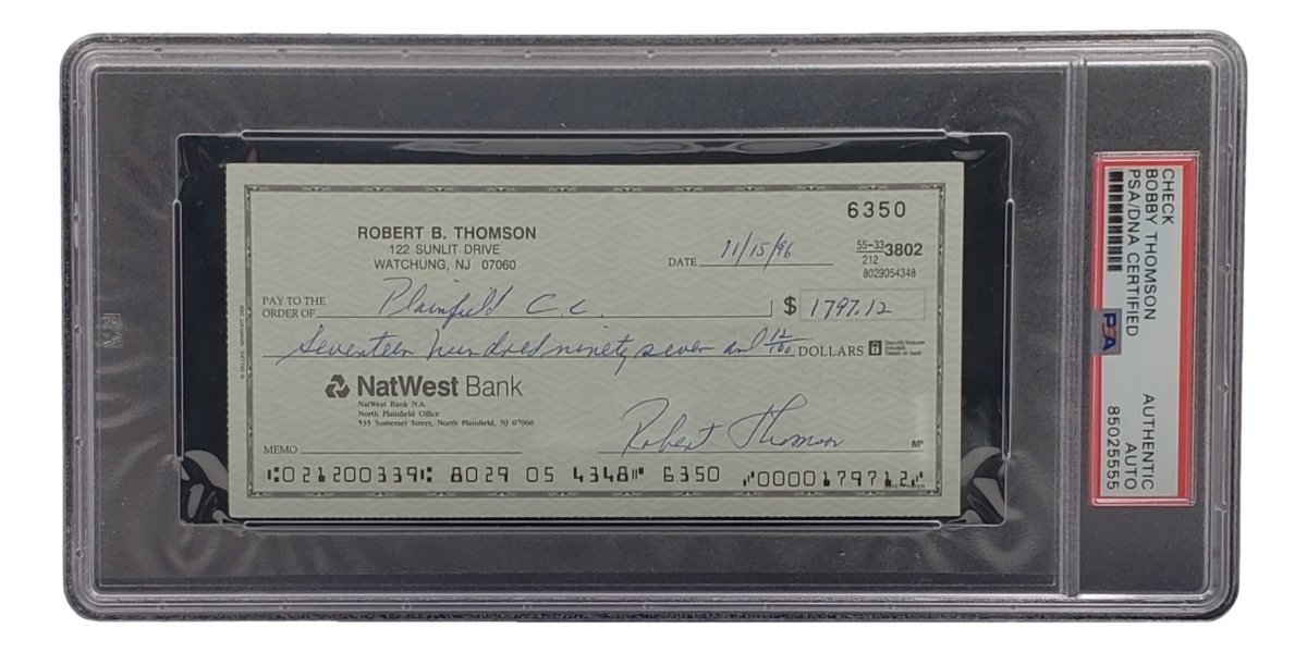 Bobby Thomson New York Giants Signed Bank Check PSA/DNA 85025555 - Sports Integrity