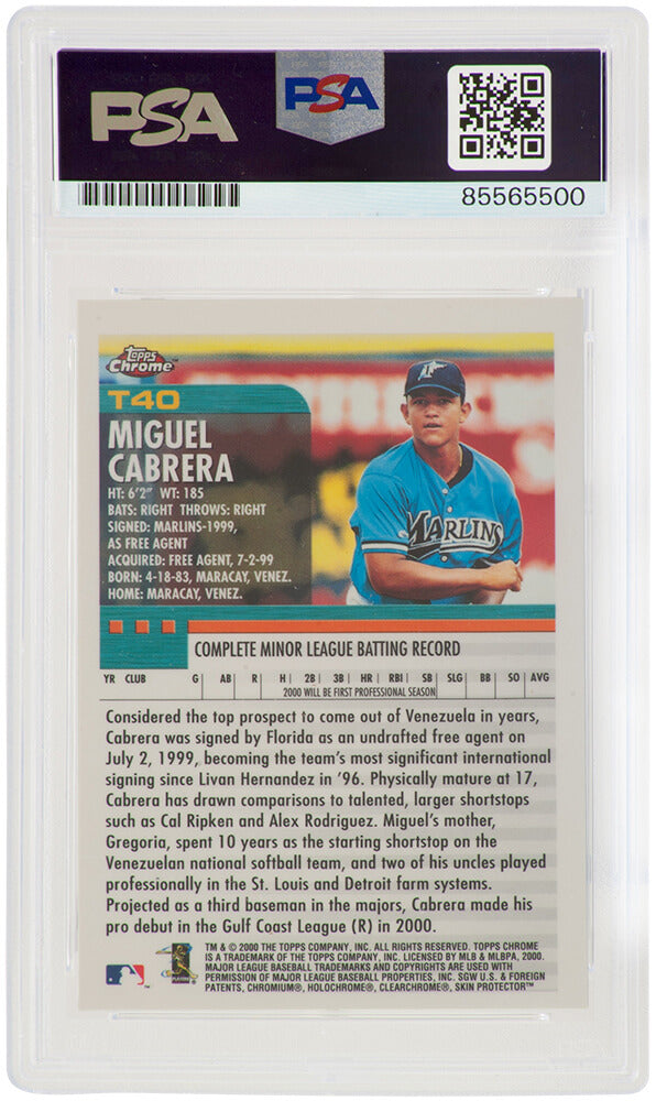 Miguel Cabrera Signed Marlins 2000 Topps Chrome Traded Rookie Baseball Card #T40 - (PSA / Auto Grade 10)