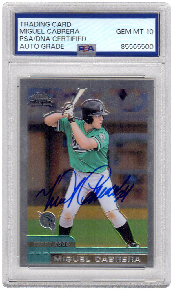 Miguel Cabrera Signed Marlins 2000 Topps Chrome Traded Rookie Baseball Card #T40 - (PSA / Auto Grade 10)