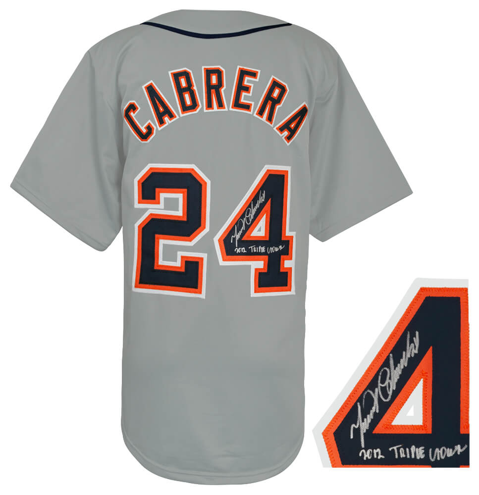 Miguel Cabrera Signed Grey Custom Baseball Jersey w/2012 Triple Crown