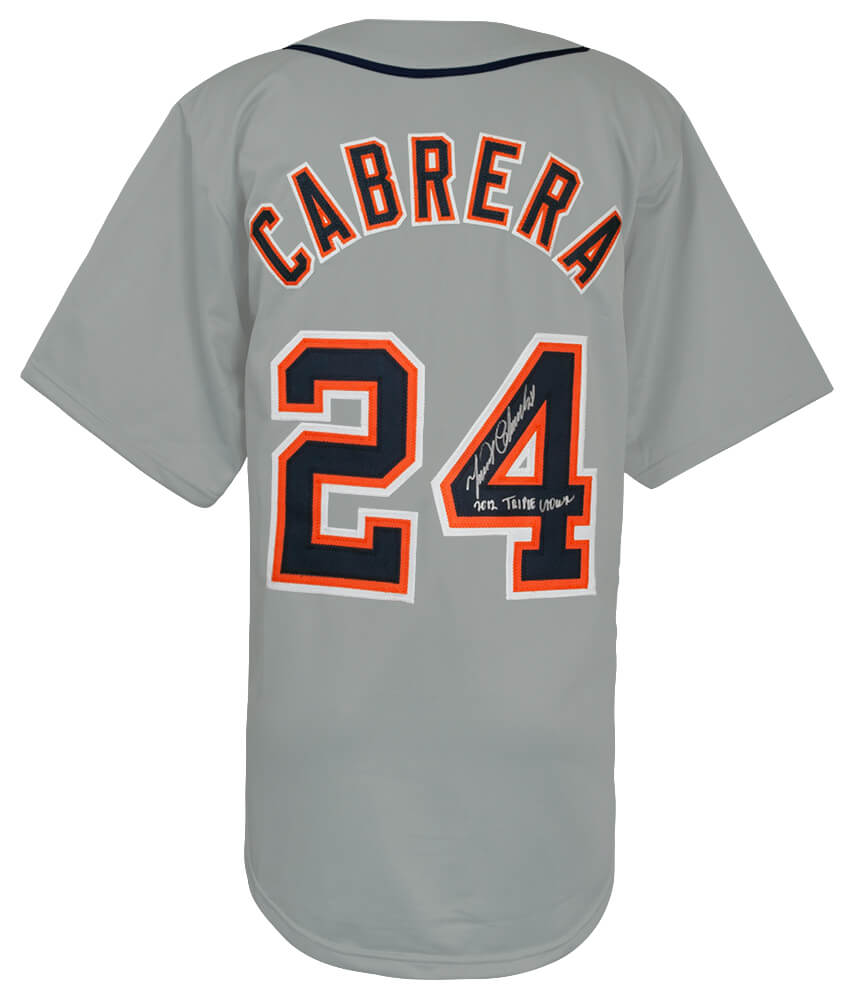 Miguel Cabrera Signed Grey Custom Baseball Jersey w/2012 Triple Crown