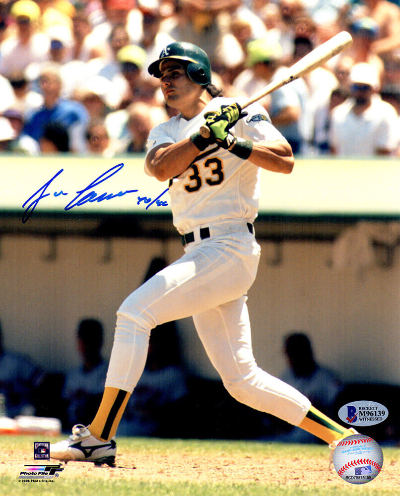 Jose Canseco Signed Oakland A's Swinging Action 8x10 Photo w/40-40