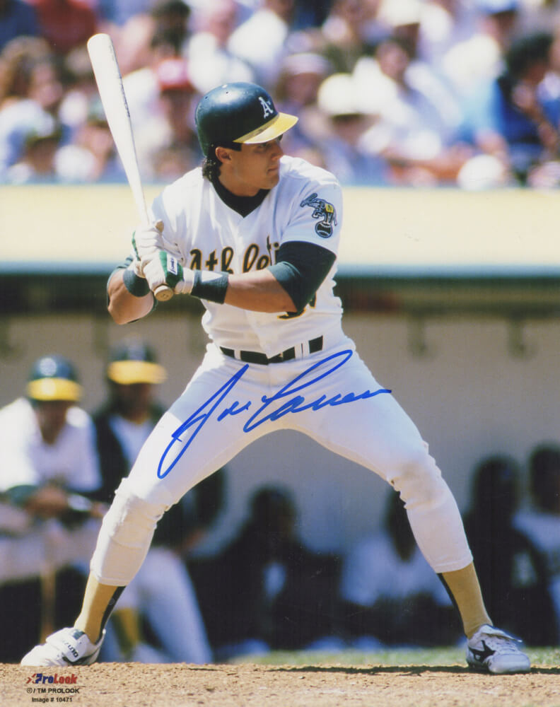 Jose Canseco Signed Oakland A's (Athletics) White Jersey Batting Action 8x10 Photo