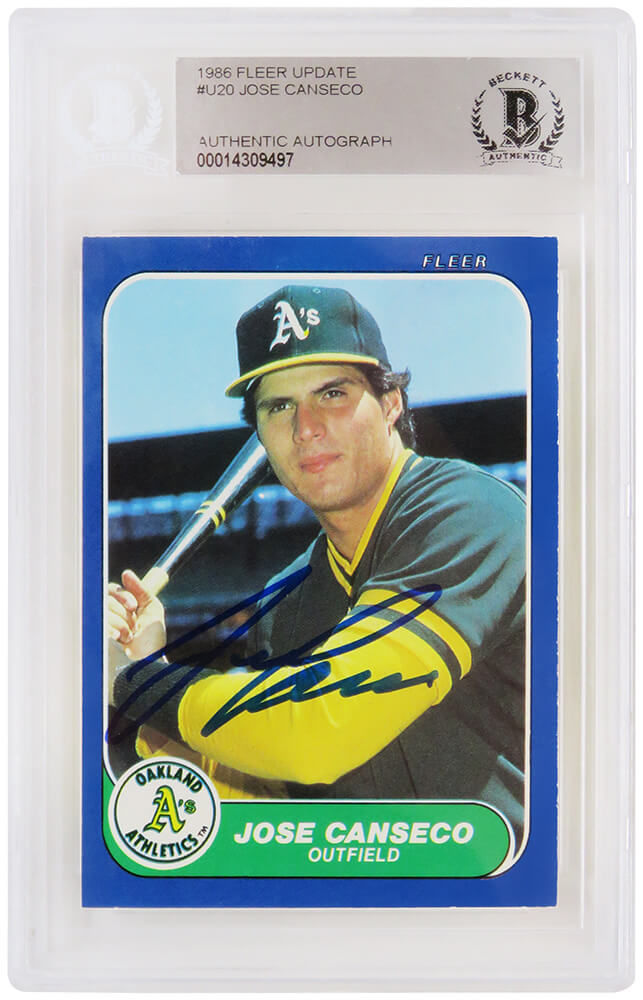 Jose Canseco Signed Oakland A's (Athletics) 1986 Fleer Baseball Rookie Card #U-20 - (Beckett Encapsulated)