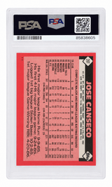 Jose Canseco Signed Oakland A's (Athletics) 1986 Topps Traded Rookie Baseball Card #20T - (PSA Encapsulated)