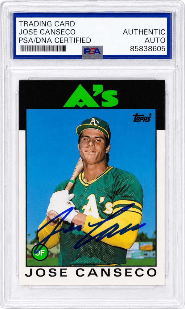 Jose Canseco Signed Oakland A's (Athletics) 1986 Topps Traded Rookie Baseball Card #20T - (PSA Encapsulated)