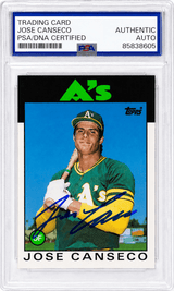 Jose Canseco Signed Oakland A's (Athletics) 1986 Topps Traded Rookie Baseball Card #20T - (PSA Encapsulated)
