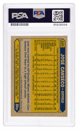 Jose Canseco Signed Oakland A's (Athletics) 1987 Topps Baseball Card #620 - (PSA Encapsulated)
