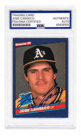 Jose Canseco Signed Oakland A's (Athletics) 1986 Donruss Rookie Baseball Card #39 w/86 AL ROY - (PSA Encapsulated)
