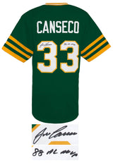 Jose Canseco Signed Green Throwback Custom Baseball Jersey w/88 AL MVP