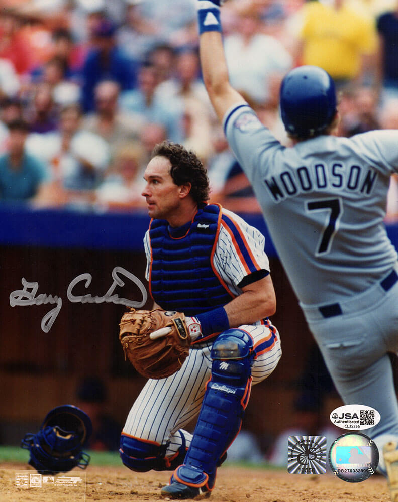 Gary Carter Signed New York Mets Hall Catcher Action 8x10 Photo - (JSA)