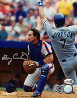 Gary Carter Signed New York Mets Hall Catcher Action 8x10 Photo - (JSA)