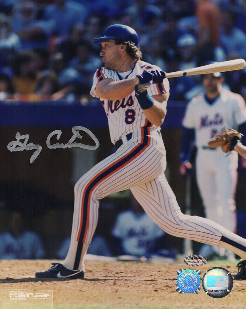 Gary Carter Signed New York Mets Swinging Action 8x10 Photo