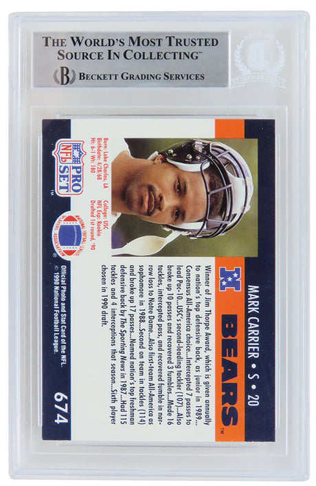 Mark Carrier Signed Chicago Bears 1990 Pro Set Rookie Football Trading Card #674 - (Beckett Encapsulated)