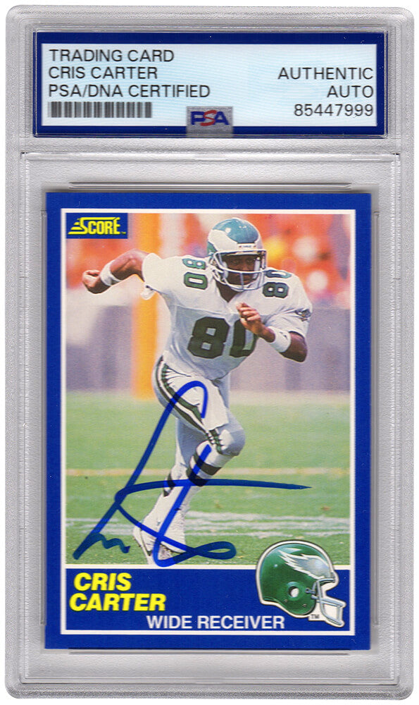 Cris Carter Signed Eagles 1989 Score Football Rookie Trading Card #73 (PSA Encapsulated)