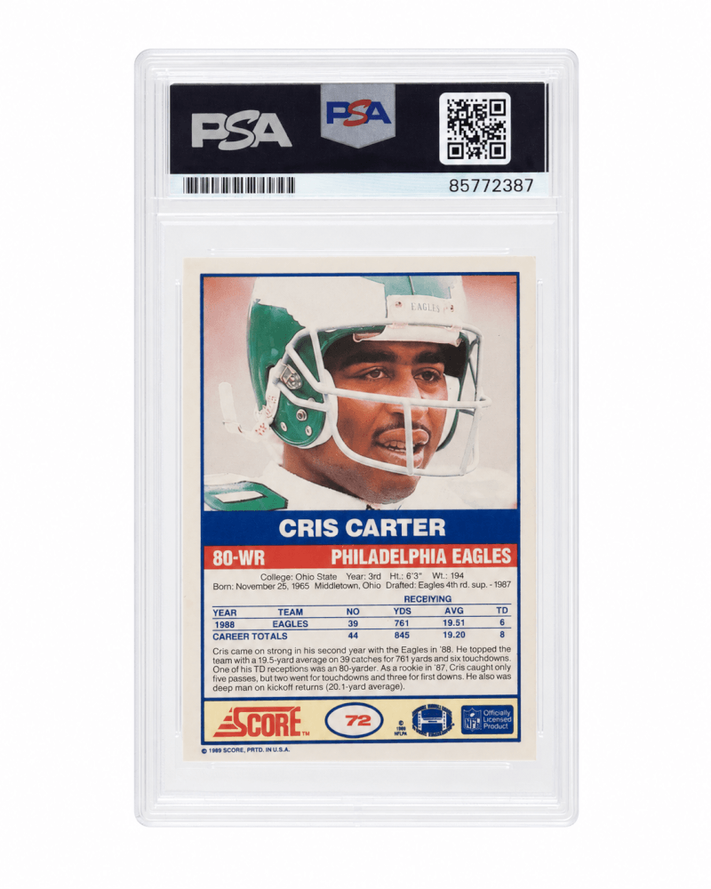 Cris Carter Signed 1989 Score Football Rookie Card #72 w/All I Do Is Catch TDs - (PSA Encapsulated)