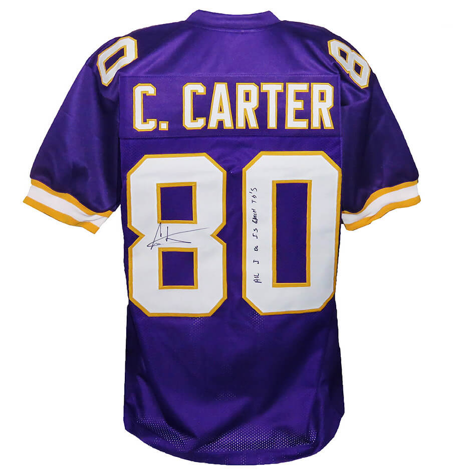 Cris Carter Signed Purple Custom Football Jersey w/All I Do Is Catch TD's