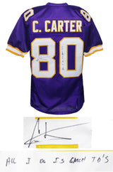 Cris Carter Signed Purple Custom Football Jersey w/All I Do Is Catch TD's
