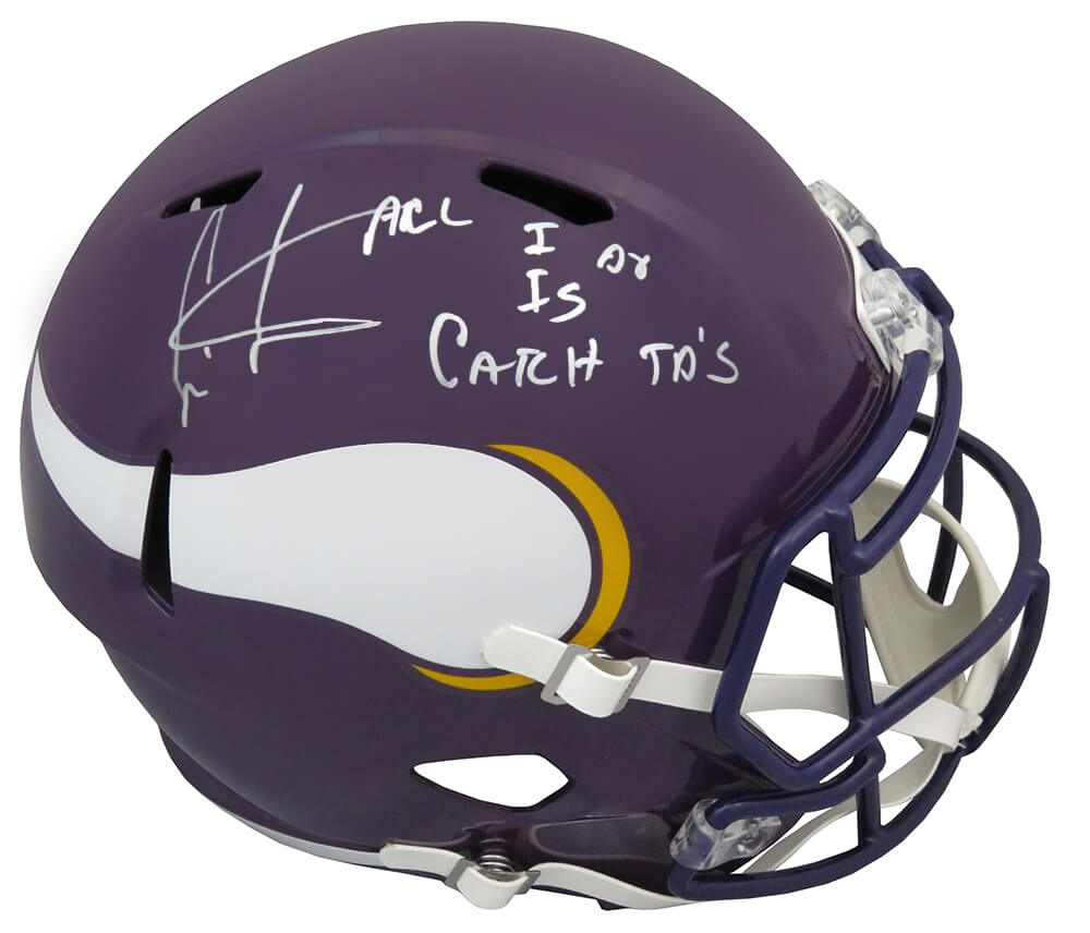 Cris Carter Signed Minnesota Vikings Throwback Riddell Full Size Speed Replica Helmet w/All I Do Is Catch TD's