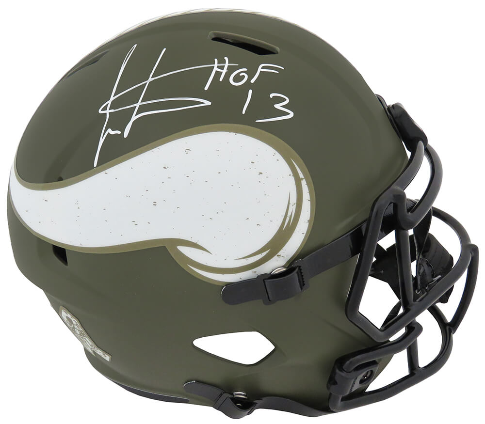 Cris Carter Signed Minnesota Vikings Salute to Service Riddell Full Size Speed Replica Helmet w/HOF'13