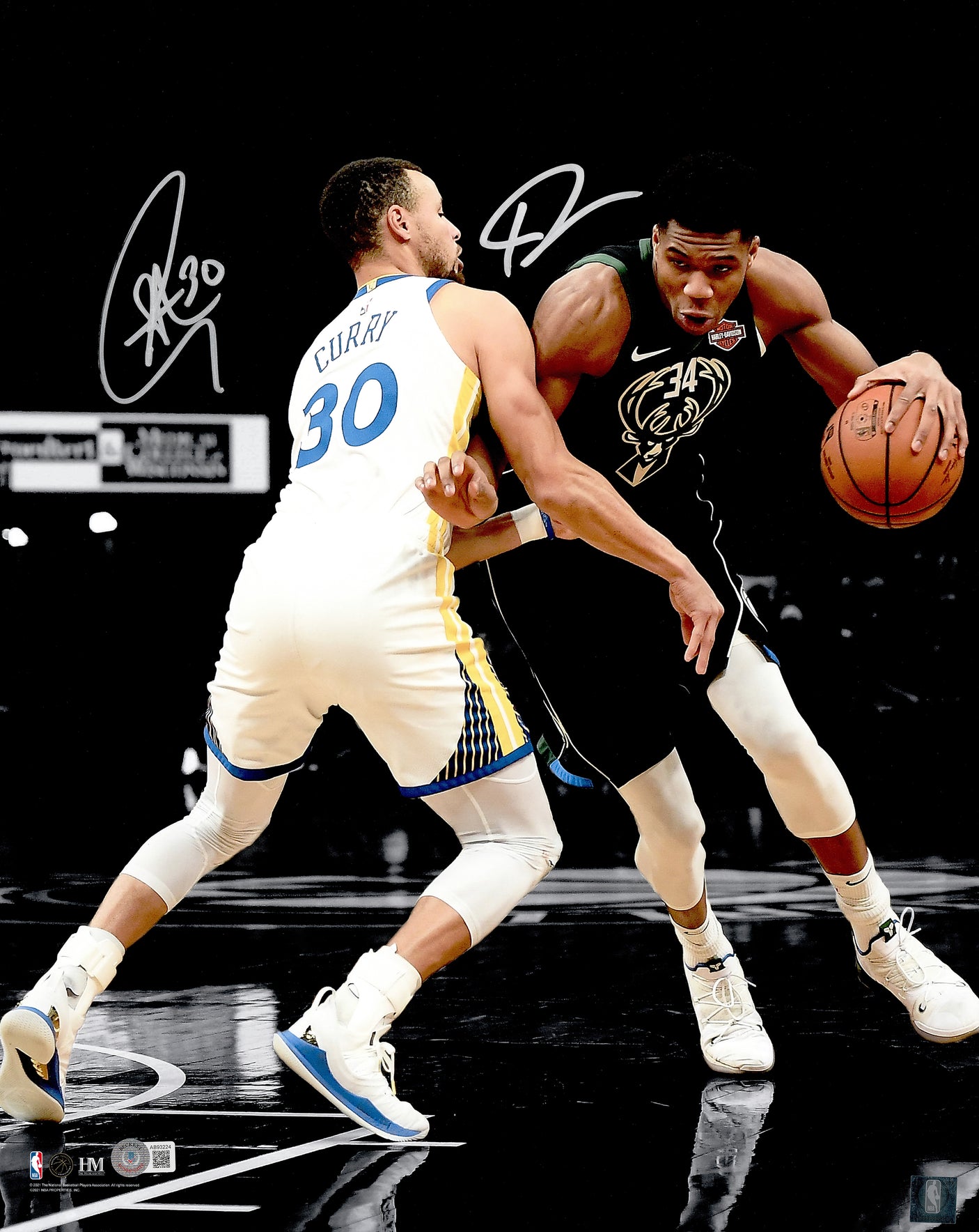 Stephen Curry & Giannis Antetokounmpo Autographed Framed 16x20 Photo Beckett BAS Stock #230194