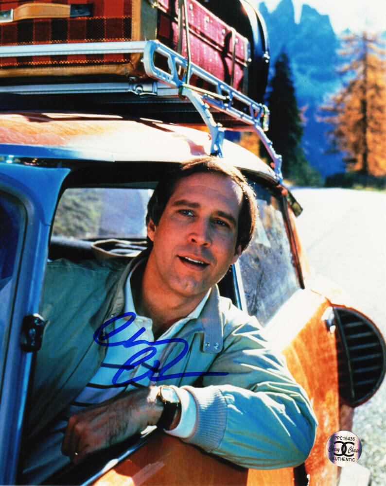 Chevy Chase Signed National Lampoon's Vacation Driving Car With Head Out Window 8x10 Photo