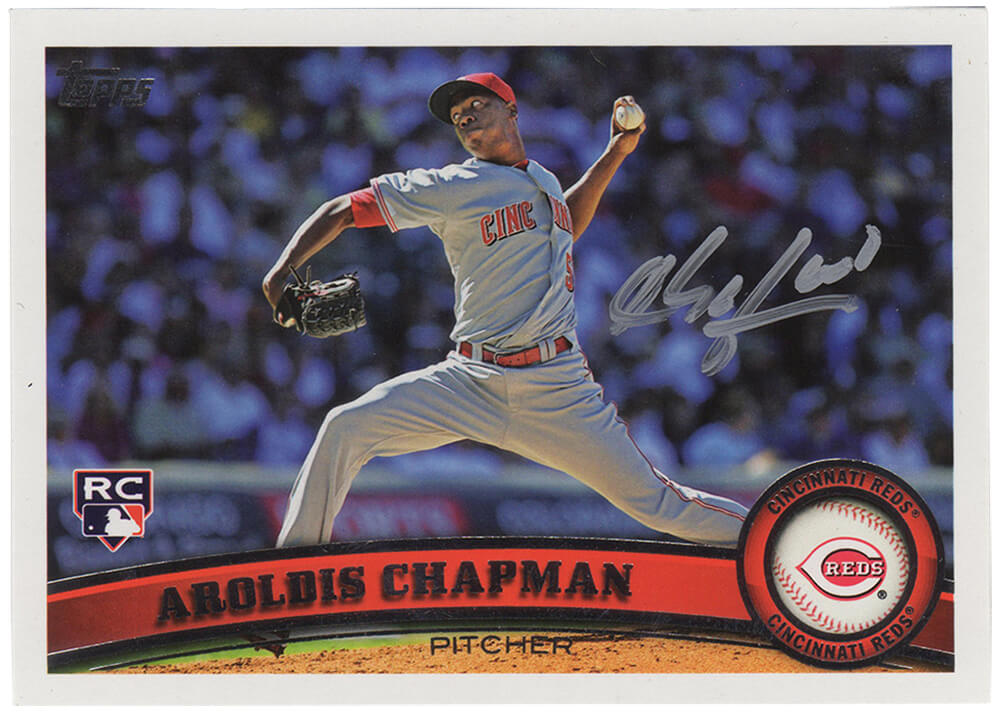 Aroldis Chapman Signed Cincinnati Reds 2011 Topps Rookie Baseball Trading Card #110