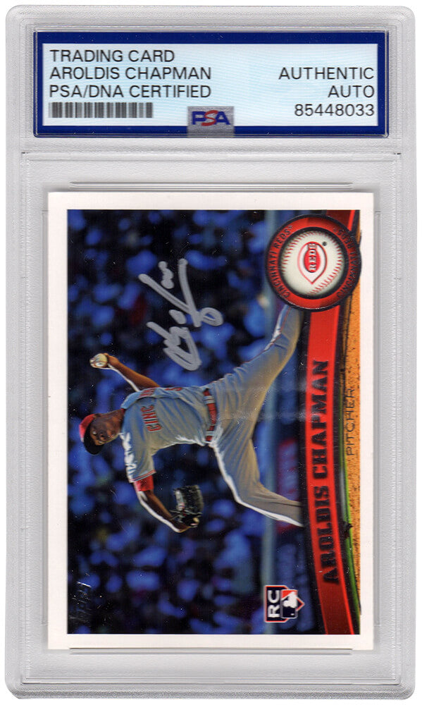 Aroldis Chapman Signed Reds 2011 Topps Rookie Baseball Trading Card #110 - (PSA Encapsulated)