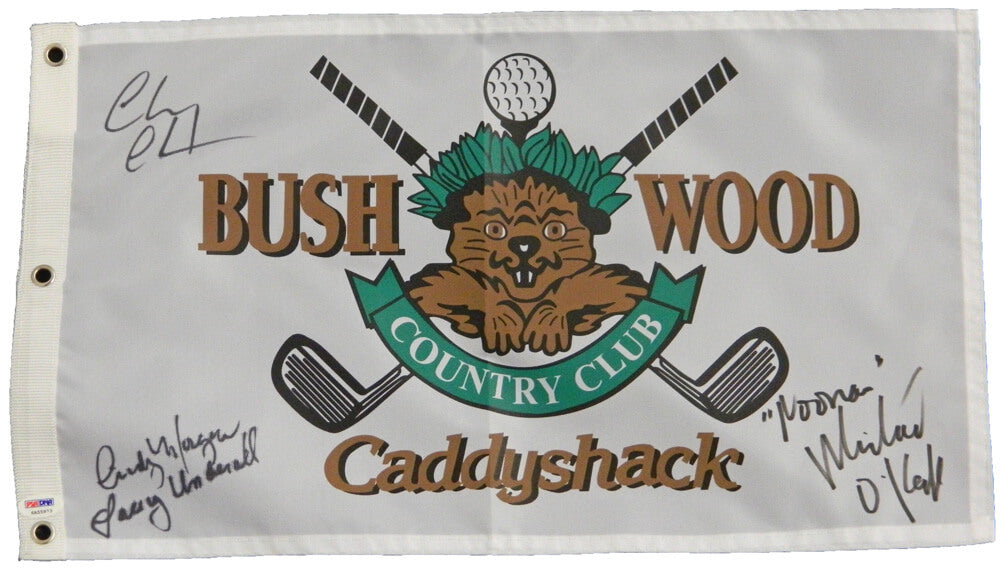 Chevy Chase, Michael O'Keefe & Cindy Morgan Triple Signed Caddyshack Bushwood Golf Flag w/Lacey Underall, Noonan