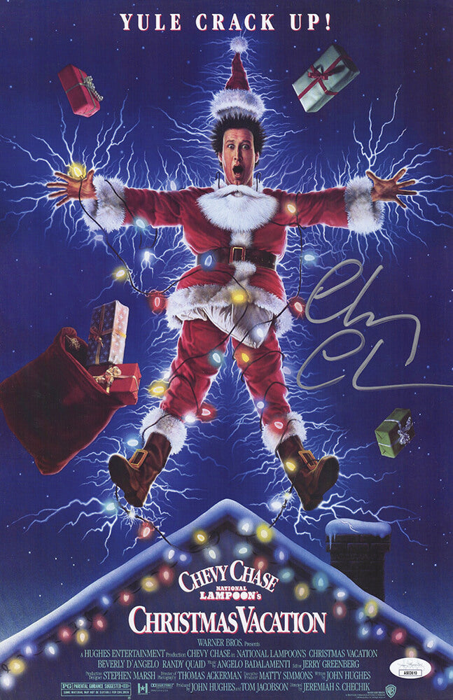 Chevy Chase Signed Christmas Vacation 1117 Movie Poster (In Silver) (JSA)