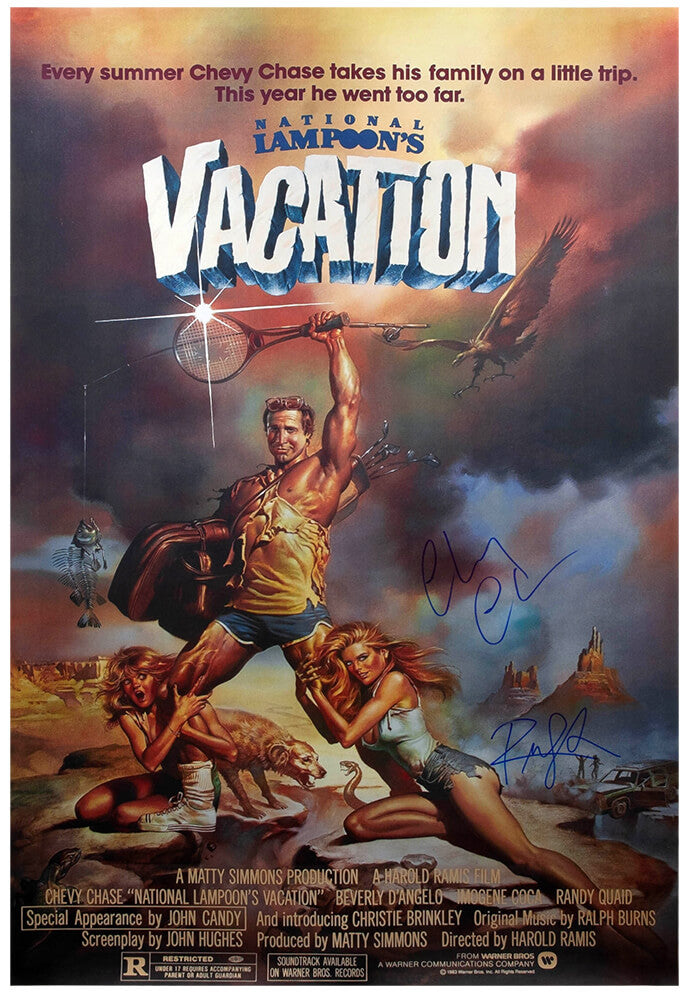 Chevy Chase & Randy Quaid Dual Signed National Lampoon's Vacation 27x40 Full Size Movie Poster
