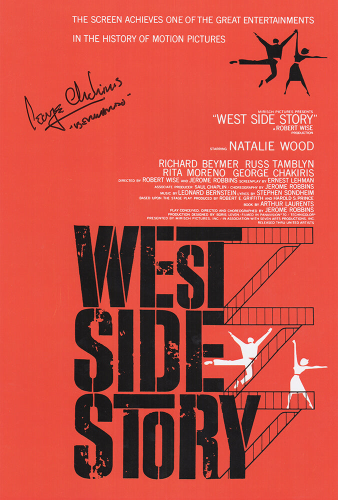 George Chakiris Signed West Side Story 11x17 Movie Poster w/Bernardo