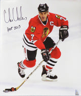 Chris Chelios Signed Chicago Blackhawks With Puck Action 16x20 Photo w/HOF 2013