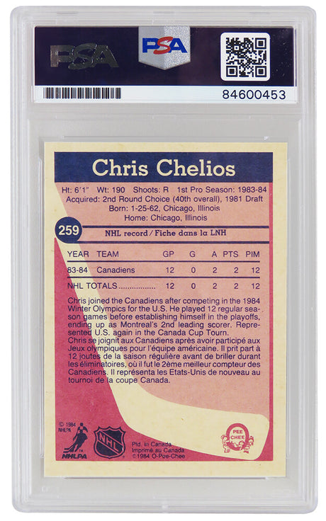Chris Chelios Signed Montreal Canadiens 1984 O-Pee-Chee Rookie Hockey Card #259 - (PSA/DNA Encapsulated)