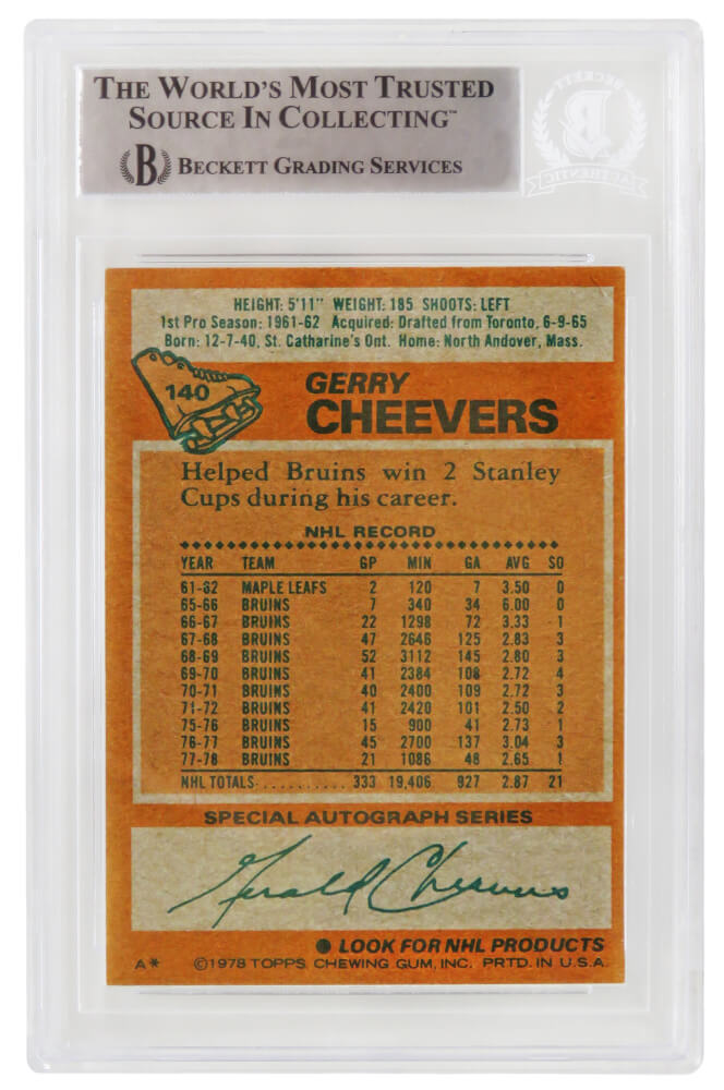 Gerry Cheevers Signed Boston Bruins 1978-79 Topps Hockey Trading Card #140 - (Beckett Encapsulated)