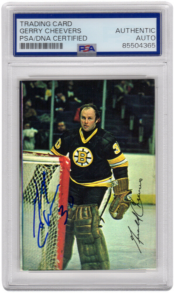 Gerry Cheevers Signed Boston Bruins 1977 Topps Glossy Card #2 - (PSA Encapsulated)
