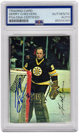 Gerry Cheevers Signed Boston Bruins 1977 Topps Glossy Card #2 - (PSA Encapsulated)