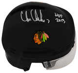 Chris Chelios Signed Blackhawks Black Hockey Mini Helmet w/HOF 2013