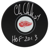 Chris Chelios Signed Red Wings Logo Hockey Puck w/HOF 2013