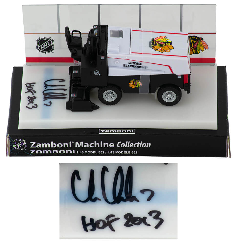 Chris Chelios Signed Chicago Blackhawks NHL Mini Zamboni w/HOF 2013