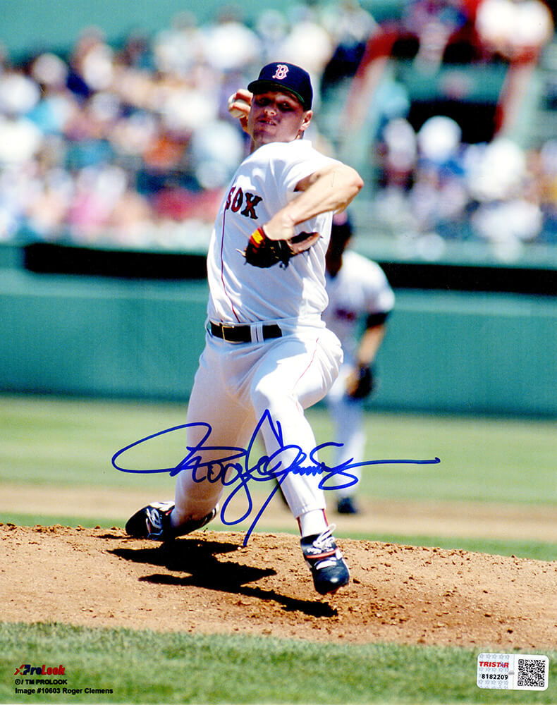 Roger Clemens Signed Boston Red Sox Pitching Action 8x10 Photo