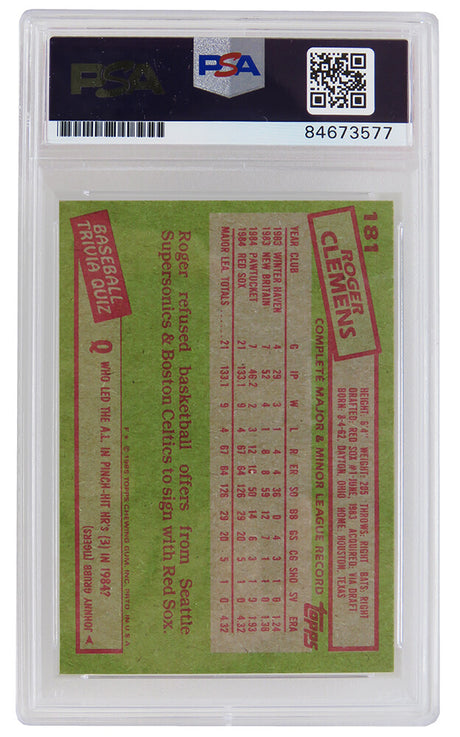 Roger Clemens Signed Boston Red Sox 1985 Topps Rookie Baseball Card #181 (PSA/DNA Encapsulated - Auto Grade 10)