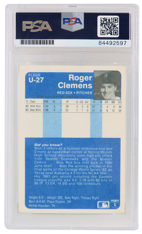 Roger Clemens Signed Boston Red Sox 1984 Fleer Update Rookie Card #U-27 (PSA/DNA Encapsulated - Auto Grade 10)