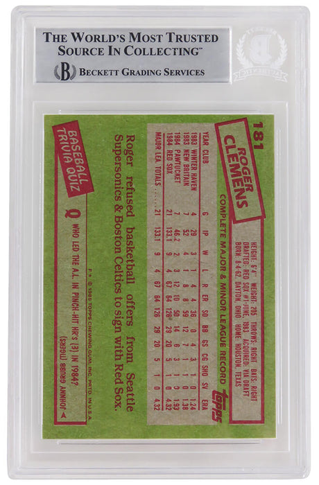 Roger Clemens Signed Boston Red Sox 1985 Topps Rookie Baseball Card #181 - (Beckett Encapsulated)