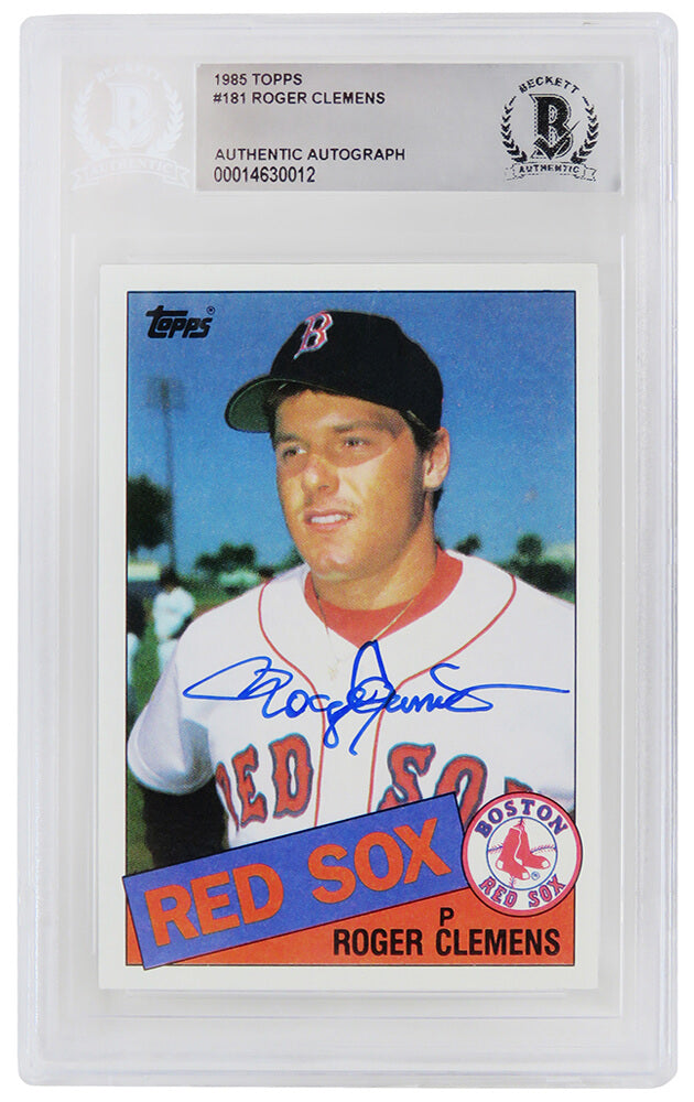 Roger Clemens Signed Boston Red Sox 1985 Topps Rookie Baseball Card #181 - (Beckett Encapsulated)
