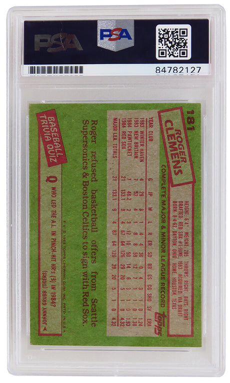 Roger Clemens Signed Boston Red Sox 1985 Topps Rookie Baseball Card #181 (PSA Encapsulated)