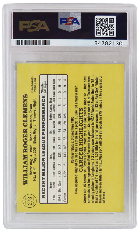 Roger Clemens Signed Boston Red Sox 1985 Donruss Rookie Baseball Card #273 (PSA Encapsulated)