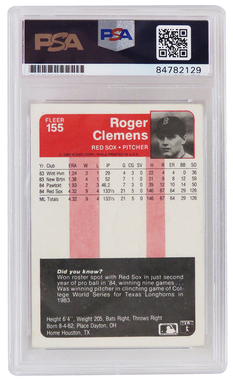 Roger Clemens Signed Boston Red Sox 1985 Fleer Rookie Baseball Card #155 (PSA Encapsulated)